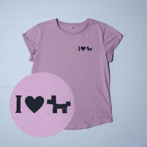 T-Shirt Damen mit aufgerollten Ärmeln Rosa "I Love Dogs" Brust