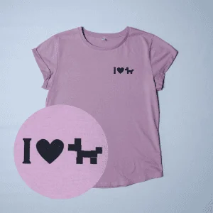 T-Shirt Damen mit aufgerollten Ärmeln Rosa "I Love Dogs" Brust