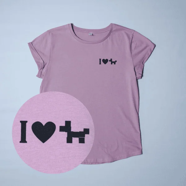 T-Shirt Damen mit aufgerollten Ärmeln Rosa "I Love Dogs" Brust