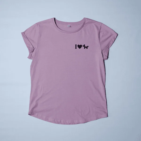 T-Shirt Damen mit aufgerollten Ärmeln Rosa "I Love Dogs" Brust – Bild 3