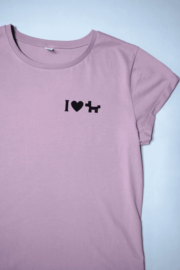 T-Shirt Damen mit aufgerollten Ärmeln Rosa "I Love Dogs" Brust – Bild 4