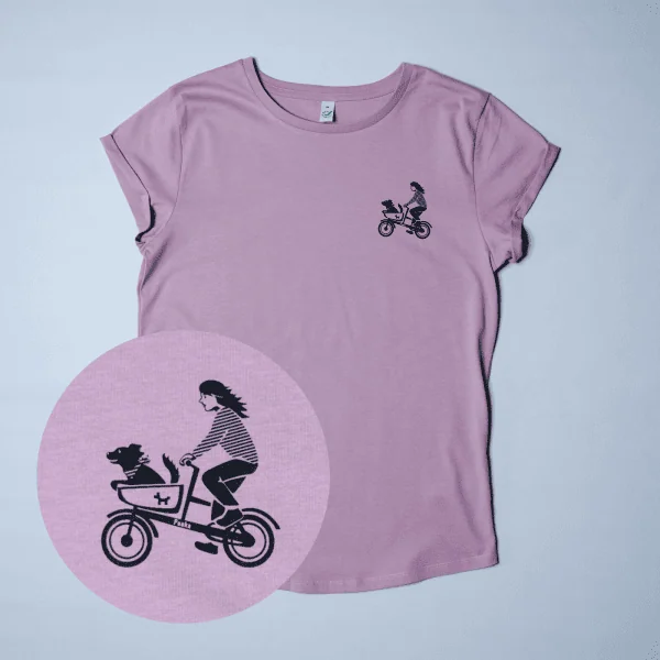 T-Shirt Damen mit aufgerollten Ärmeln Rosa "Hundetaxi" Brust