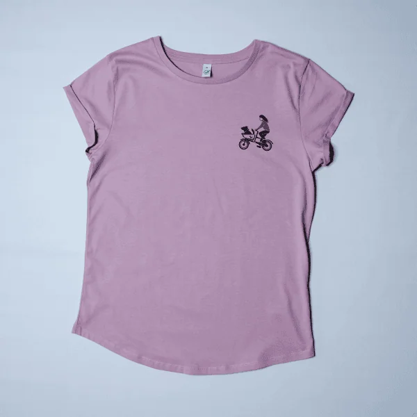 T-Shirt Damen mit aufgerollten Ärmeln Rosa "Hundetaxi" Brust – Bild 3