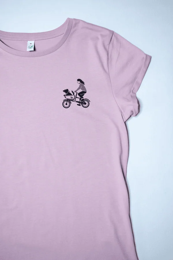 T-Shirt Damen mit aufgerollten Ärmeln Rosa "Hundetaxi" Brust – Bild 4