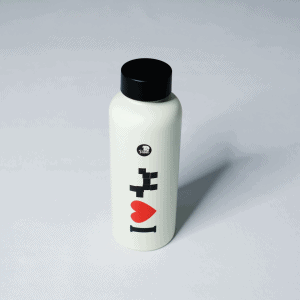 Produktbild weiße Edelstahl-Trinkflasche 500 ml mit Hundeliebe-Druck: I Love Dogs