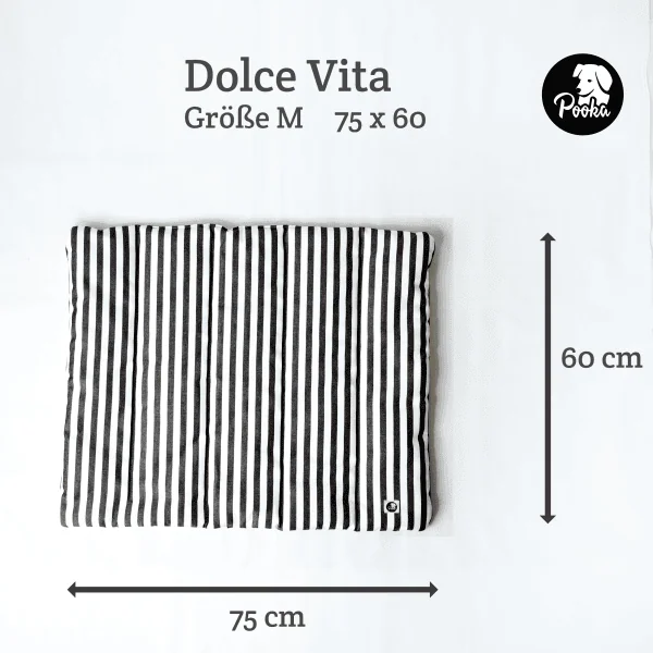 Mittlere Hundematte Dolce Vita in schwarz-weiß-gestreift mit recycelten Polyesterfasern als Füllung